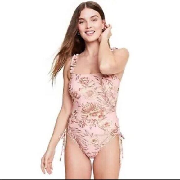 Women's Romantic Floral Print Flutter Sleeve Medium Coverage One Piece S… - Picture 4 of 7